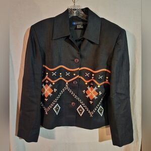 Vintage I. B. Diffusion Women's Embroidered Jacket In Black Size 6